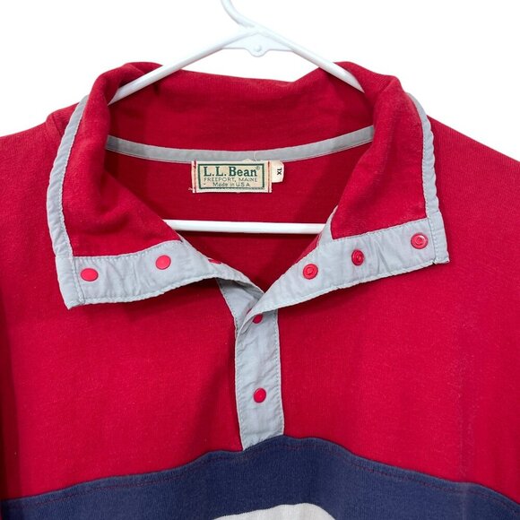 Vtg 80s LL Bean Rugby Shirt Men's XL Red Cotton Jersey Colorblock MADE IN‎ USA - Picture 4 of 6